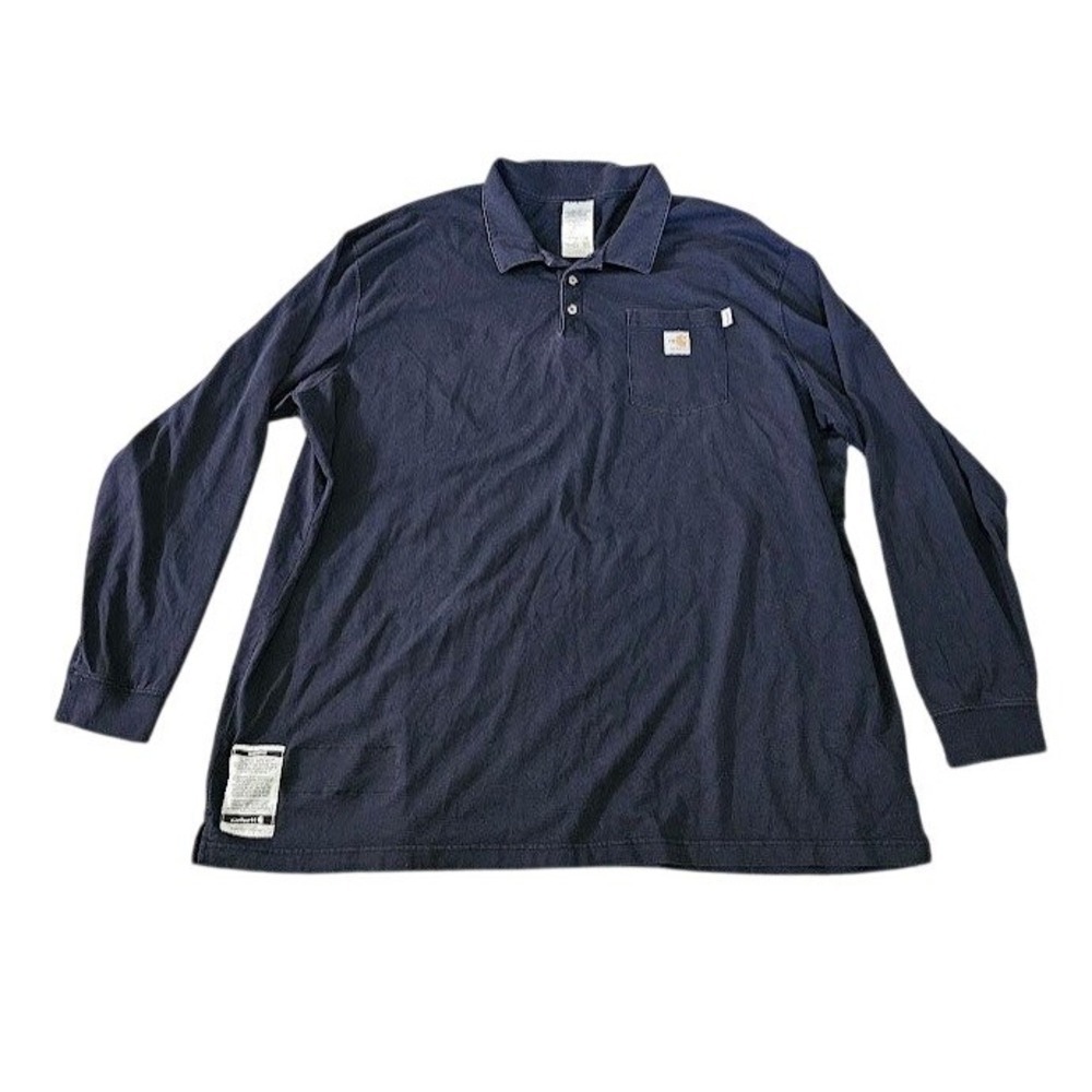 Carhartt FR Flame Resistant Polo Shirt Men 4XL Navy Blue Long Sleeve Workwear